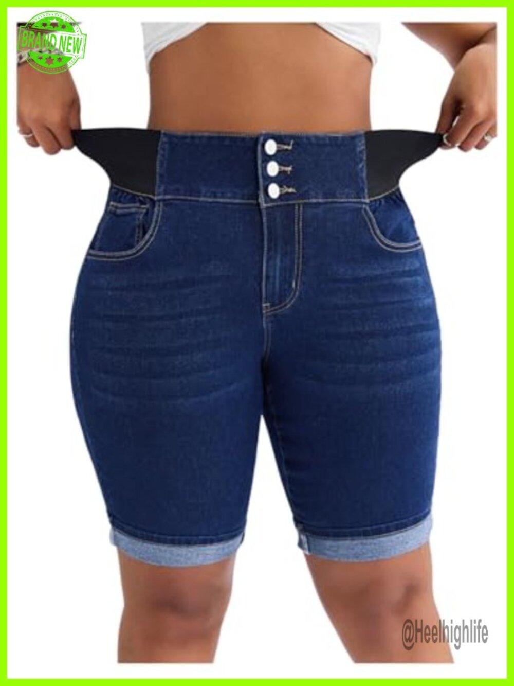 Plus Size Jean Shorts High Rise Stretchy Denim Bermudas
